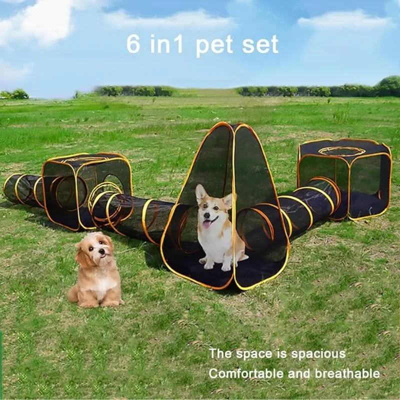 Outdoor Tent Playhouse - 6-in-1 텐트형 고양이 울타리(터널 포함) 실내외